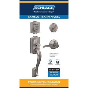 Schlage Camelot / Accent Satin Nickel Single Cylinder Handleset and Knob