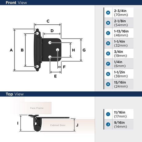 Amerock 1 13/16 in. W X 2-3/4 in. L Black Steel Self-Closing Hinge 2 pk