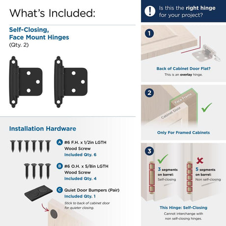 Amerock 1 13/16 in. W X 2-3/4 in. L Black Steel Self-Closing Hinge 2 pk