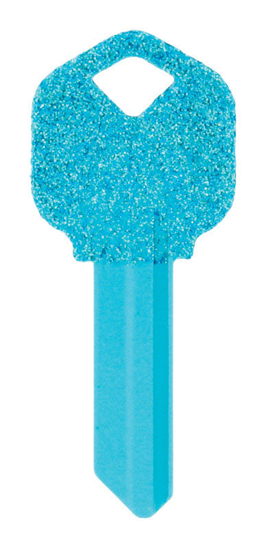 HILLMAN DIVA Blue Glitter House/Office Universal Key Blank Single Blue, Pack of 6