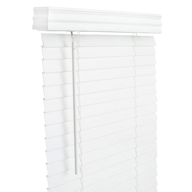 Living Accents Faux Wood 2 in. Mini-Blinds 27 in. W X 60 in. H White Cordless