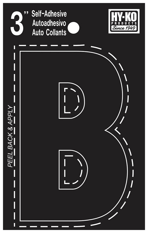 Hy-Ko 30400 Series 30412 Die-Cut Letter, Character: B, 3 in H Character, Black Character, Vinyl, Pack of 10