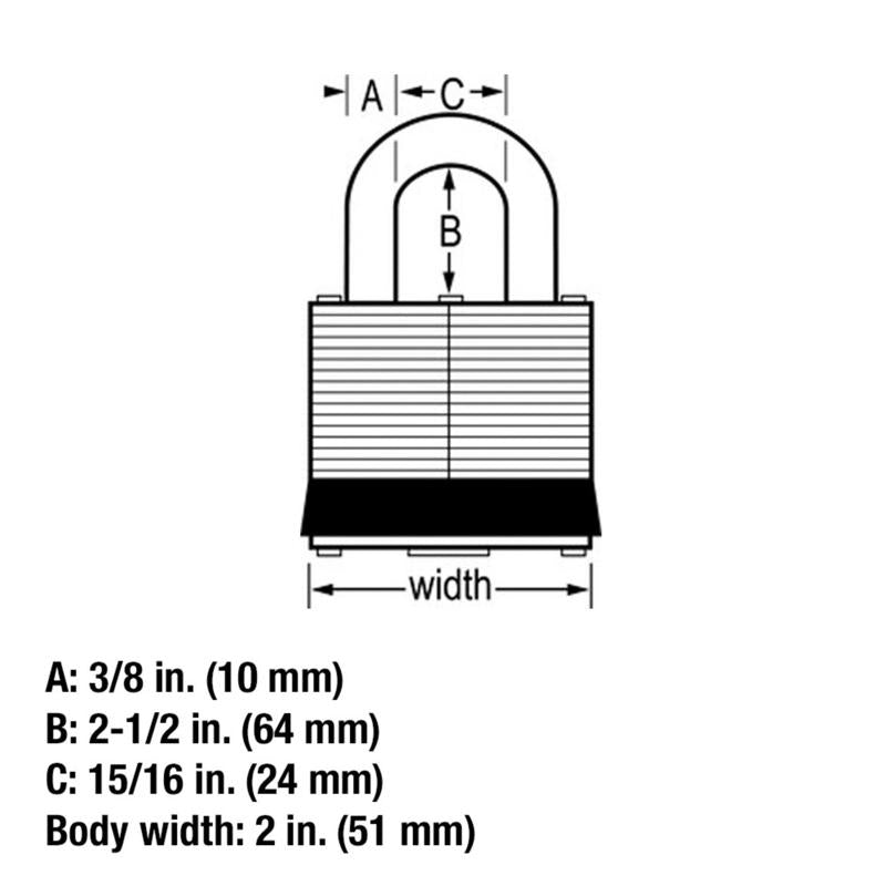 Master Lock 4-3/8 in. H X 2 in. W Laminated Steel 4-Pin Tumbler Weather-Resistant Padlock