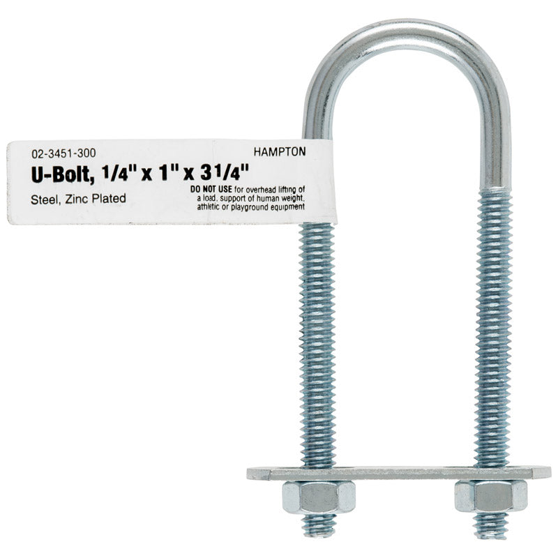 Hampton 1/4 in. X 1 in. W X 3-1/4 in. L Coarse Zinc-Plated Steel U-Bolt, Pack of 10