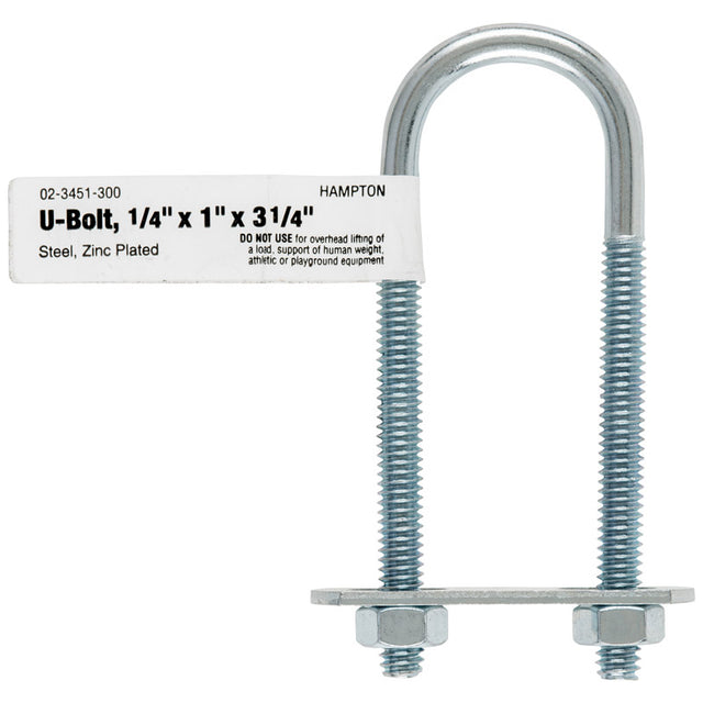 Hampton 1/4 in. X 1 in. W X 3-1/4 in. L Coarse Zinc-Plated Steel U-Bolt, Pack of 10