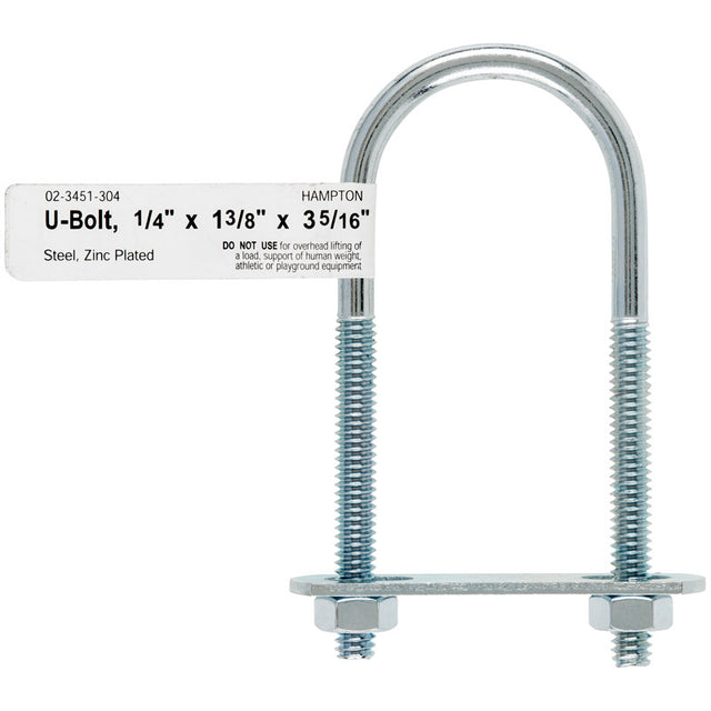 Hampton 1/4 in. X 1-3/8 in. W X 3-3/8 in. L Coarse Zinc-Plated Steel U-Bolt, Pack of 10