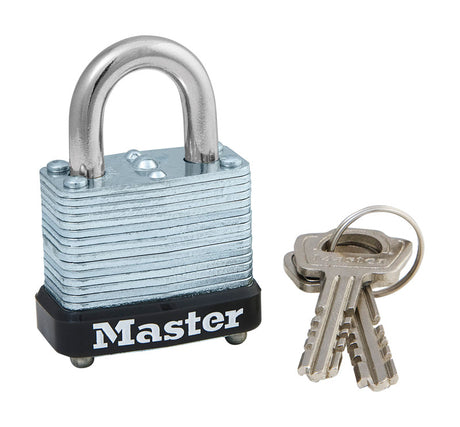 Master Lock 1-1/16 in. H X 1-1/8 in. W Laminated Steel Warded Locking Exterior Padlock, Pack of 4