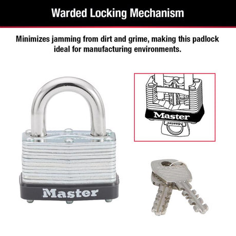 Master Lock 1-1/16 in. H X 1-3/4 in. W Laminated Steel Warded Locking Warded Padlock, Pack of 4