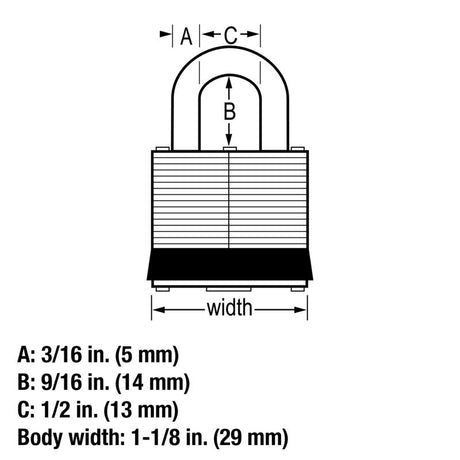 Master Lock 1 in. H X 1-1/8 in. W Laminated Steel 4-Pin Cylinder Exterior Padlock