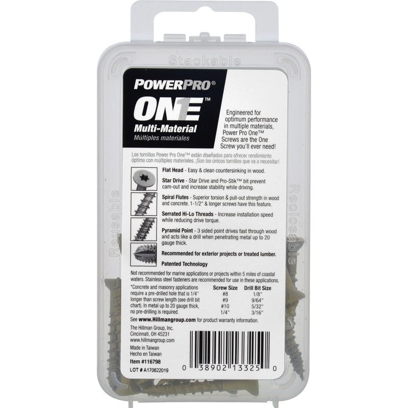 HILLMAN Power Pro No. 10 Ga. X 1-1/2 in. L Star Flat Head Coarse Multi-Material Screws, Pack of 5