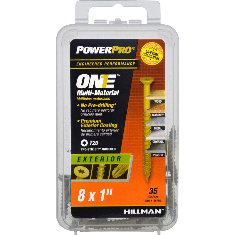 HILLMAN Power Pro No. 8 Ga. X 1 in. L Star Flat Head Coarse Multi-Material Screws, Pack of 5