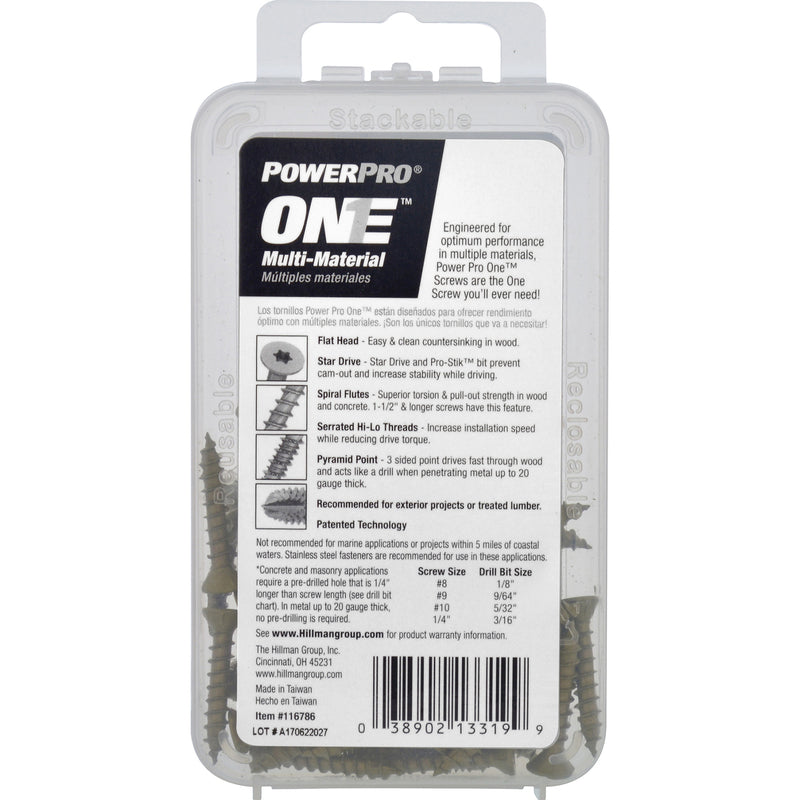 HILLMAN Power Pro No. 8 Ga. X 1 in. L Star Flat Head Coarse Multi-Material Screws, Pack of 5