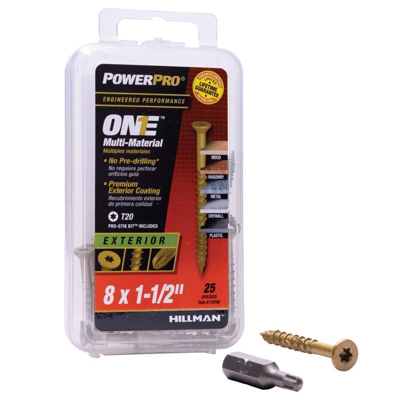 HILLMAN Power Pro No. 8 Ga. X 1-1/2 in. L Star Flat Head Coarse Multi-Material Screws, Pack of 5
