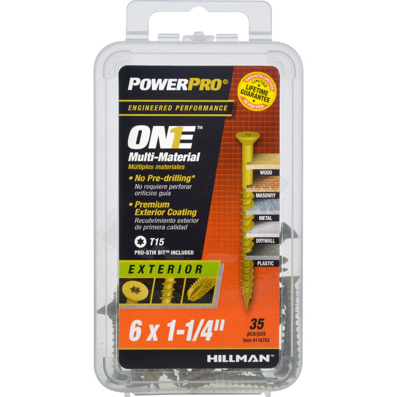 HILLMAN Power Pro No. 6 Ga. X 1-1/4 in. L Star Flat Head Coarse Multi-Material Screws, Pack of 5