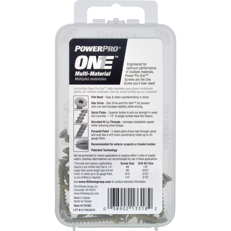 HILLMAN Power Pro No. 6 Ga. X 1-1/4 in. L Star Flat Head Coarse Multi-Material Screws, Pack of 5