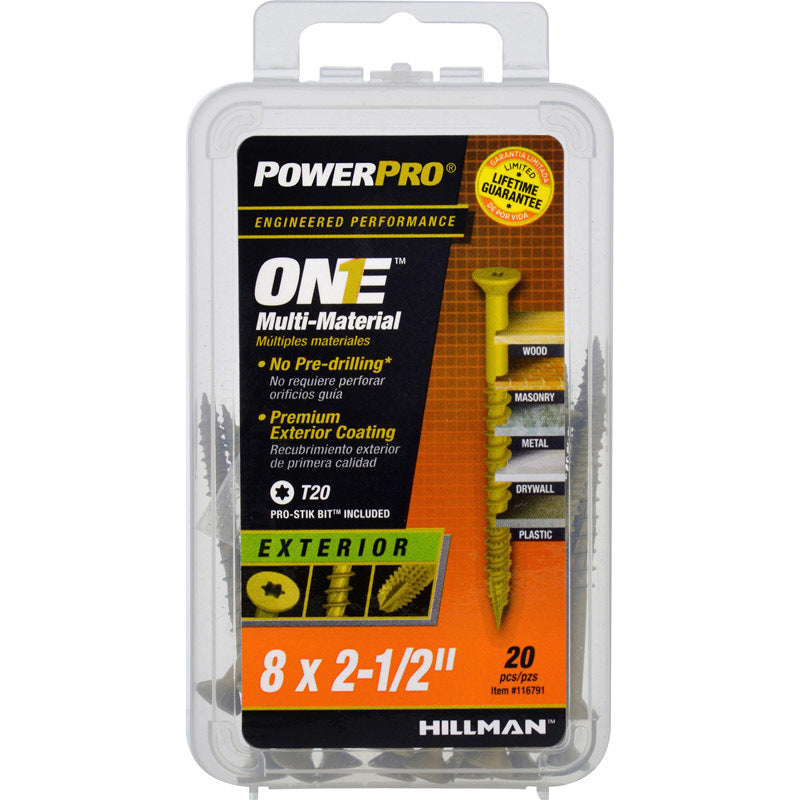 HILLMAN Power Pro No. 8 Ga. X 2-1/2 in. L Star Flat Head Coarse Multi-Material Screws, Pack of 5