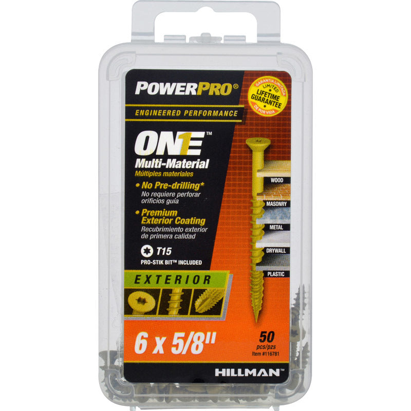 HILLMAN Power Pro No. 6 Ga. X 5/8 in. L Star Flat Head Coarse Multi-Material Screws, Pack of 5
