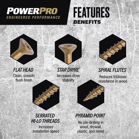 HILLMAN Power Pro No. 10 Ga. X 2-1/2 in. L Star Flat Head Coarse Multi-Material Screws, Pack of 5
