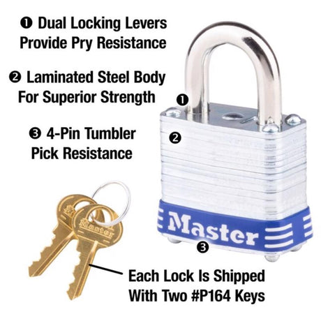 Master Lock 1 in. H X 11/16 in. W X 1-1/8 in. L Steel 4-Pin Cylinder Exterior Padlock, Pack of 6