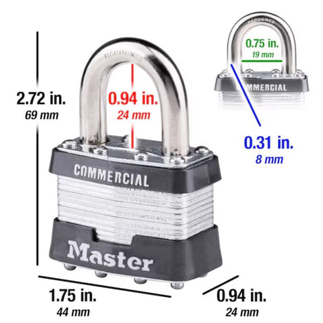 Master Lock 1-5/16 in. H X 1 in. W X 1-3/4 in. L Steel 4-Pin Cylinder Exterior Padlock, Pack of 6