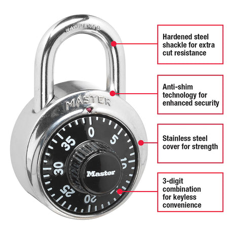 Master Lock 2-9/10 in. H X 1-7/8 in. W Steel Combination Dial Combination Padlock, Pack of 6