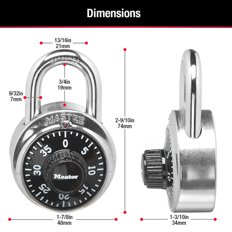 Master Lock 2-9/10 in. H X 1-7/8 in. W Steel Combination Dial Combination Padlock, Pack of 6