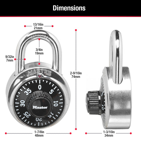 Master Lock 2-9/10 in. H X 1-7/8 in. W Steel Combination Dial Combination Padlock, Pack of 6