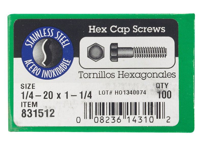 HILLMAN 1/4-20 in. D X 1-1/4 in. L Stainless Steel Hex Head Cap Screw 100 pk