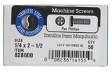 HILLMAN No. 1/4-20 in. X 2-1/2 in. L Phillips Pan Head Stainless Steel Machine Screws 50 pk