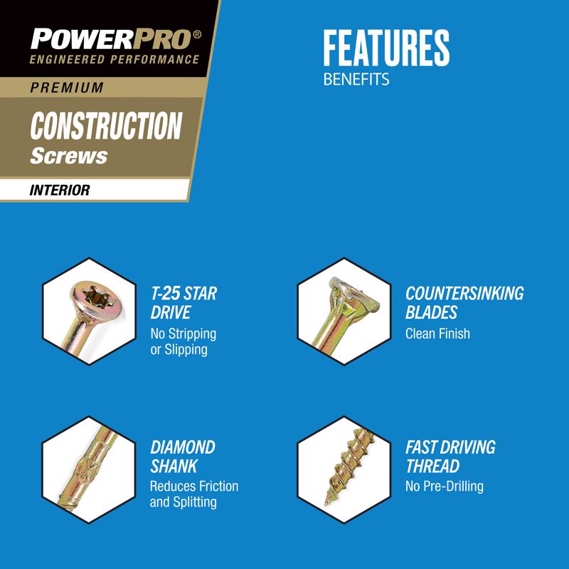 HILLMAN Power Pro No. 9 X 2-1/2 in. L Star Coarse Wood Screws 50 pk