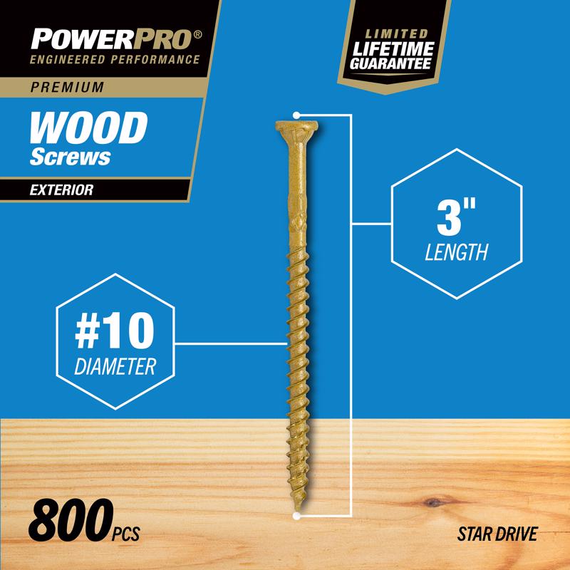 HILLMAN Power Pro No. 10 X 3 in. L Star Coated Coarse Exterior Wood Screw 800 pk