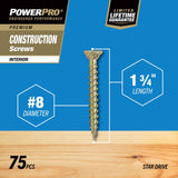 HILLMAN Power Pro No. 8 X 1-3/4 in. L Star Coarse Wood Screws 75 pk