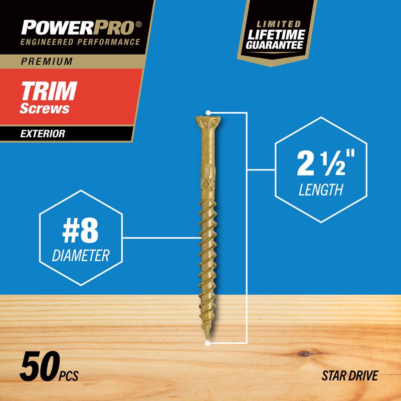 HILLMAN Power Pro No. 8 X 2-1/2 in. L Star Coarse Trim Screws 50 pk