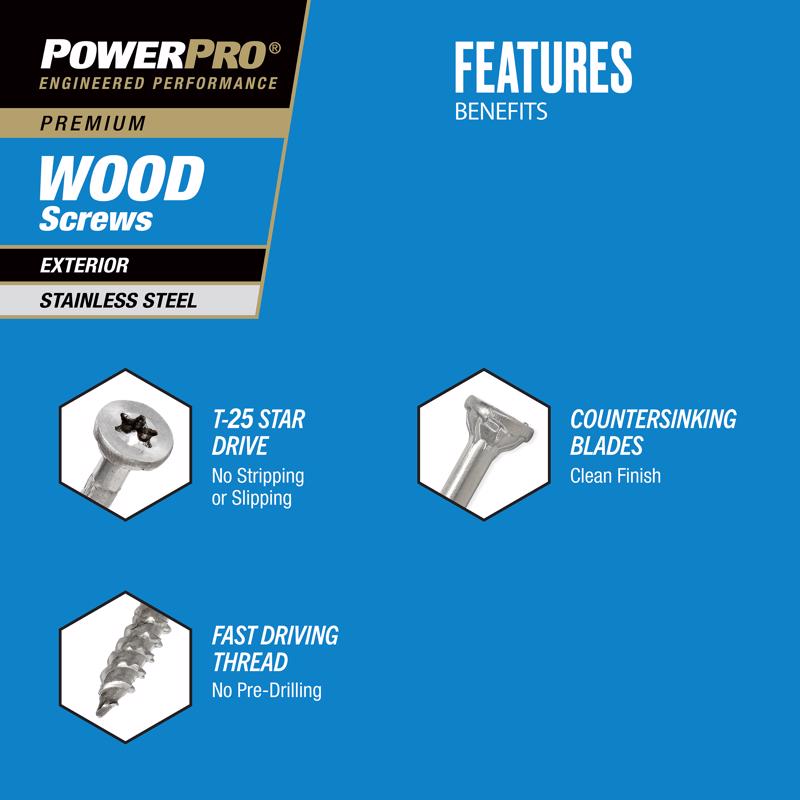 HILLMAN Power Pro No. 8 X 1-1/4 in. L Star Coarse Exterior Wood Screw 45 pk