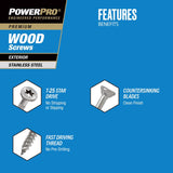 HILLMAN Power Pro No. 8 X 1-1/4 in. L Star Coarse Exterior Wood Screw 45 pk