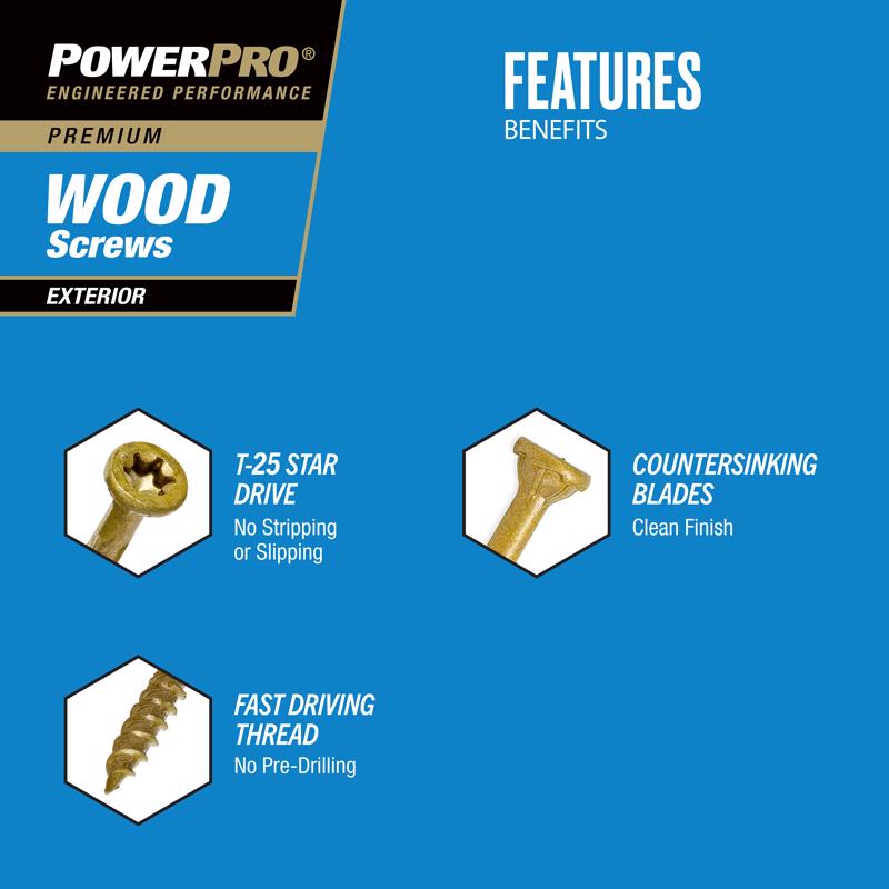 HILLMAN Power Pro No. 8 X 1-1/2 in. L Star Coarse Exterior Wood Screw 185 pk