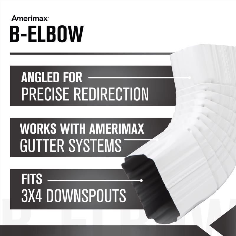 Amerimax 3 in. H X 4 in. W X 12 in. L White Aluminum B Gutter Elbow