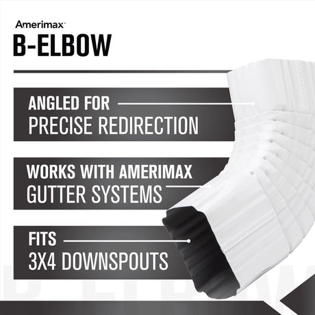 Amerimax 3 in. H X 4 in. W X 12 in. L White Aluminum B Gutter Elbow