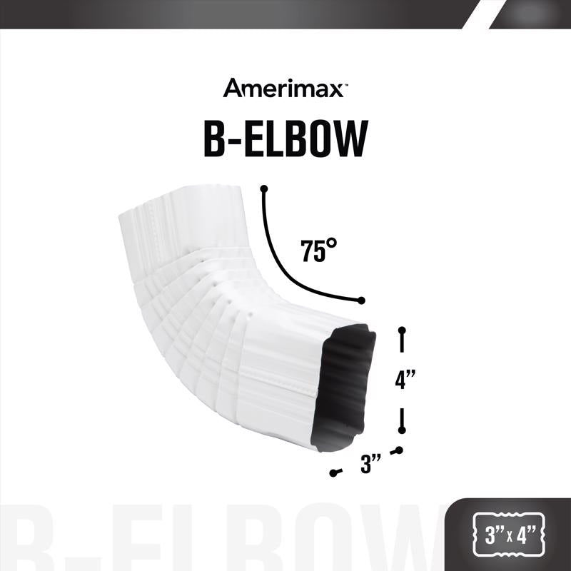 Amerimax 3 in. H X 4 in. W X 12 in. L White Aluminum B Gutter Elbow