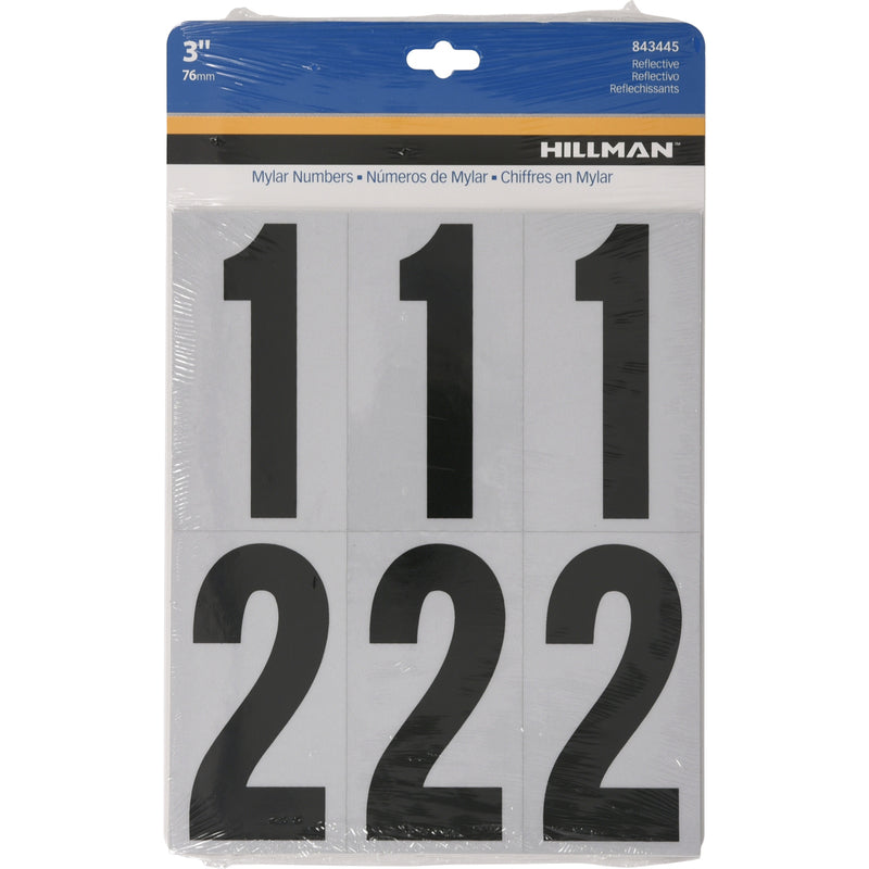 HILLMAN 3 in. Reflective Black Vinyl Self-Adhesive Number Set 0-9 26 pc, Pack of 6