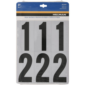 HILLMAN 3 in. Reflective Black Vinyl Self-Adhesive Number Set 0-9 26 pc, Pack of 6