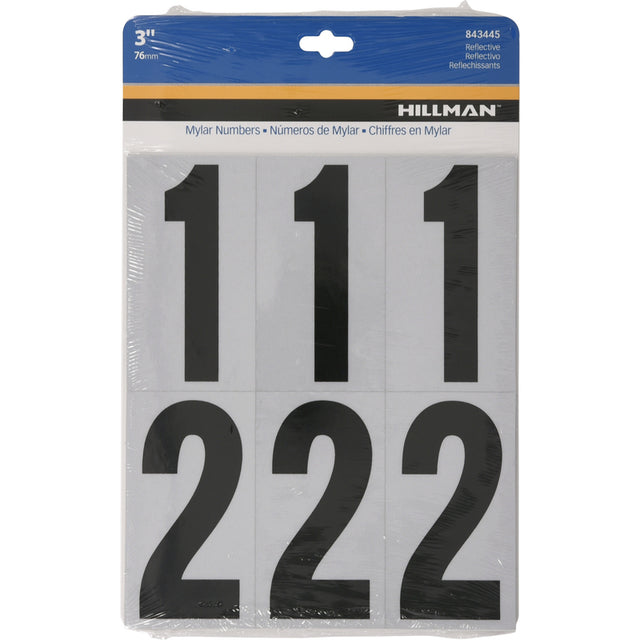 HILLMAN 3 in. Reflective Black Vinyl Self-Adhesive Number Set 0-9 26 pc, Pack of 6