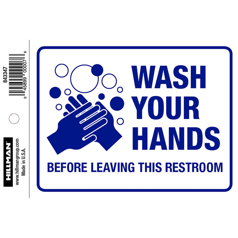 HILLMAN English White Restroom Decal 4 in. H X 6 in. W, Pack of 6