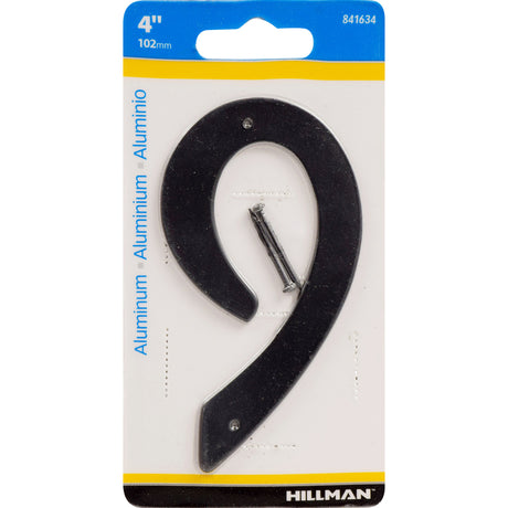 HILLMAN 4 in. Black Aluminum Nail-On Number 9 1 pc, Pack of 3