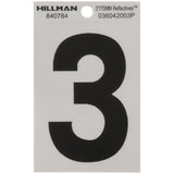 HILLMAN 3 in. Reflective Black Vinyl Self-Adhesive Number 3 1 pc, Pack of 6