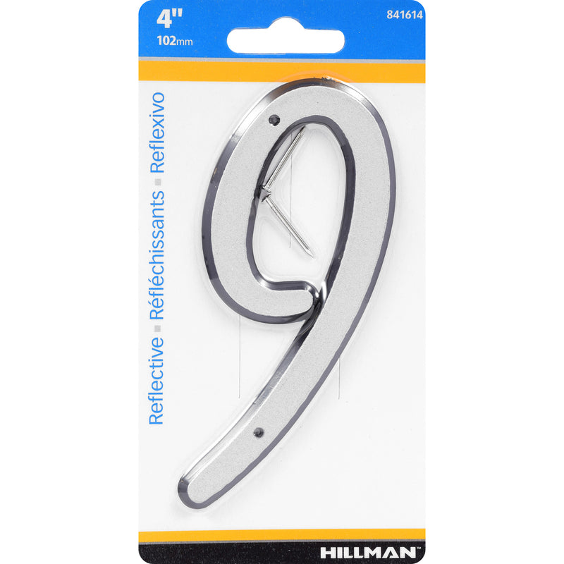 HILLMAN 4 in. Reflective Silver Plastic Nail-On Number 9 1 pc, Pack of 3