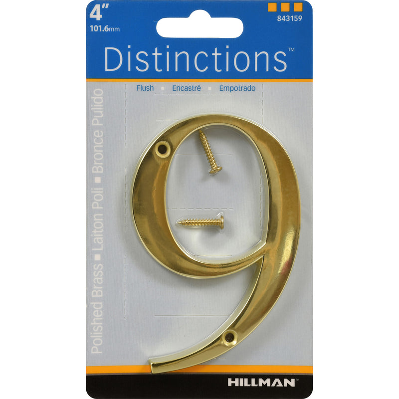 HILLMAN Distinctions 4 in. Gold Zinc Die-Cast Screw-On Number 9 1 pc, Pack of 3