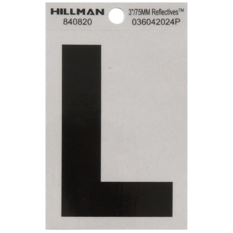 HILLMAN 3 in. Reflective Black Vinyl Self-Adhesive Letter L 1 pc, Pack of 6