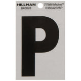 HILLMAN 3 in. Reflective Black Vinyl Self-Adhesive Letter P 1 pc, Pack of 6