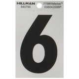 HILLMAN 3 in. Reflective Black Vinyl Self-Adhesive Number 6 1 pc, Pack of 6